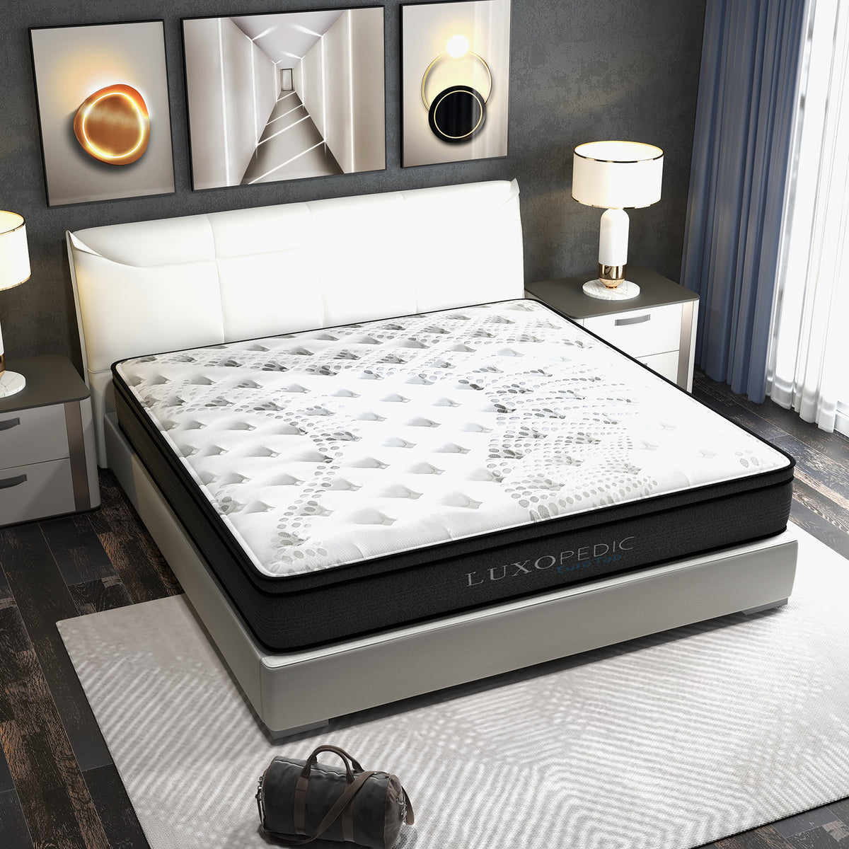 Luxopedic Pocket Spring Mattress 5 Zone 32CM Euro Top Memory Foam Medium Firm - Double - White Grey V160-10001651