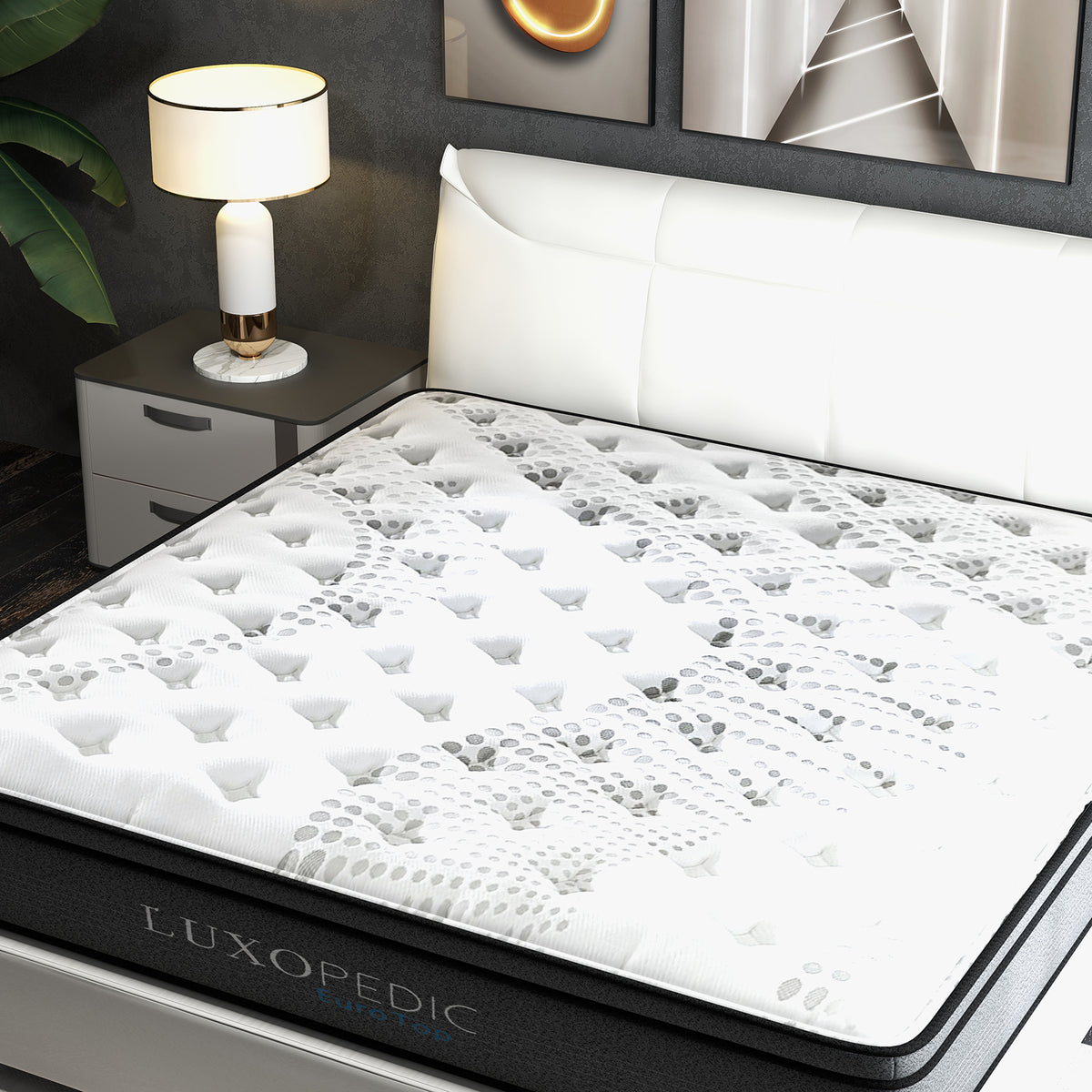 Luxopedic Pocket Spring Mattress 5 Zone 32CM Euro Top Memory Foam Medium Firm - Queen - White Grey V160-10001652