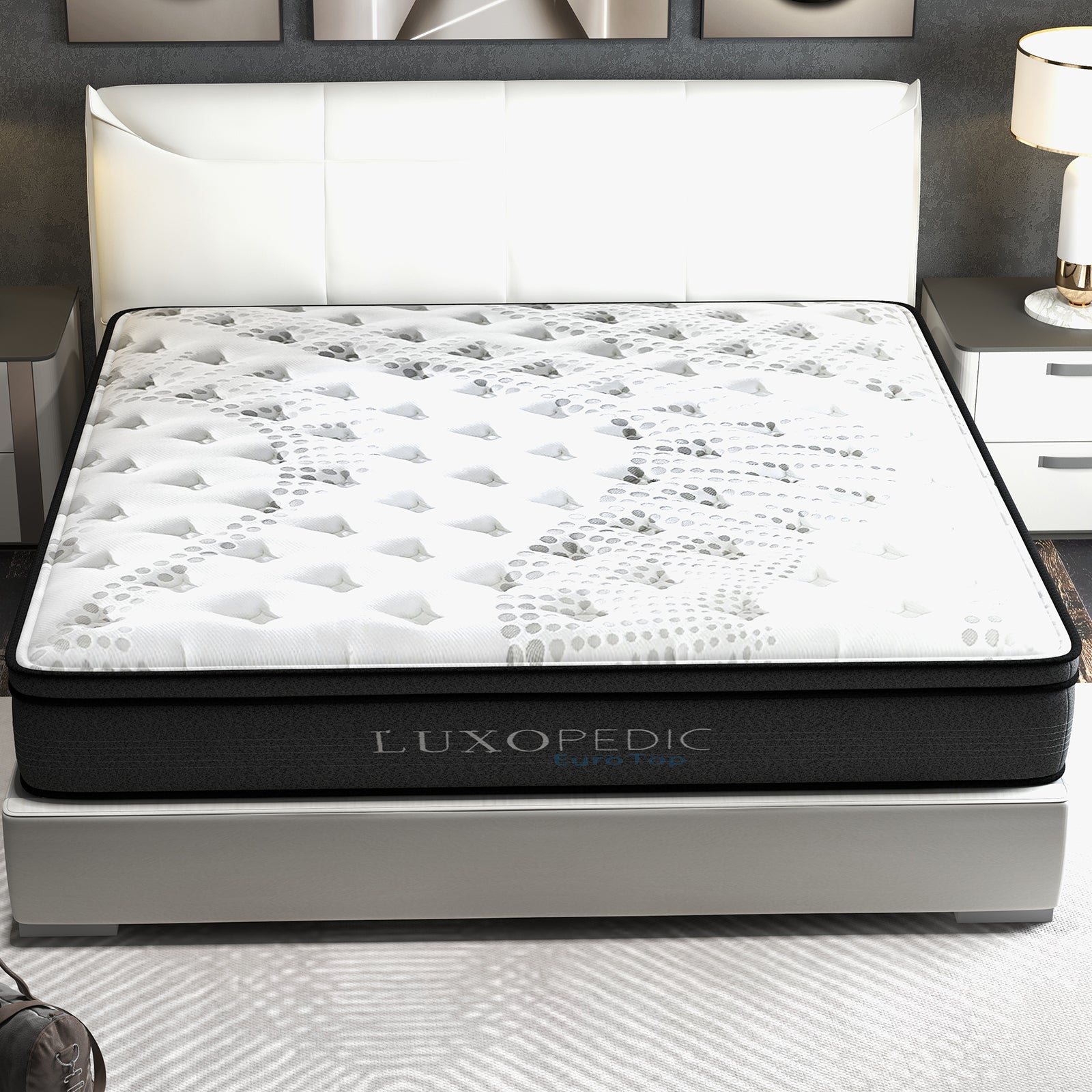 Luxopedic Pocket Spring Mattress 5 Zone 32CM Euro Top Memory Foam Medium Firm - King - White Grey V160-10001653