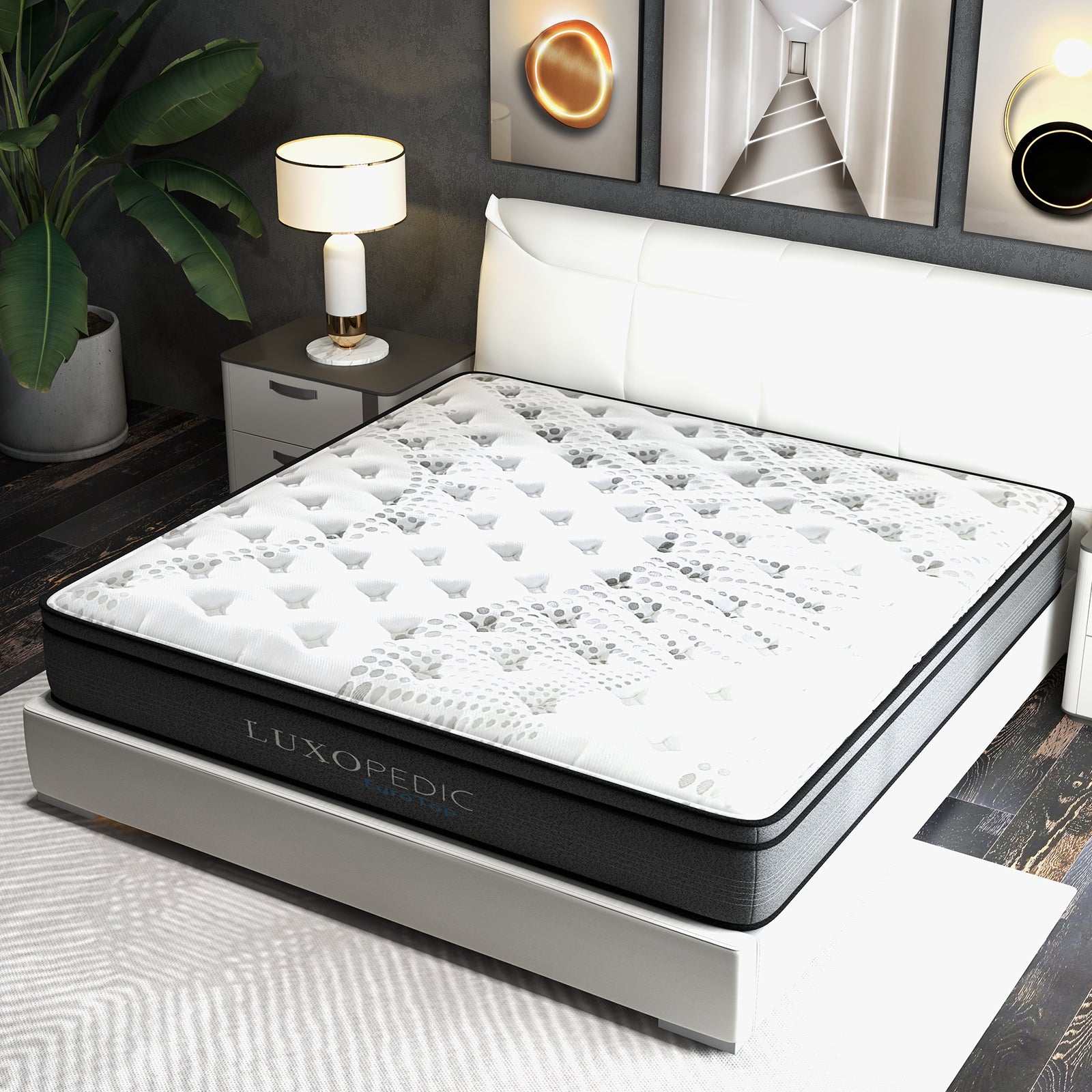 Luxopedic Pocket Spring Mattress 5 Zone 32CM Euro Top Memory Foam Medium Firm - King - White Grey V160-10001653