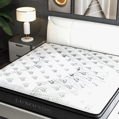 Luxopedic Pocket Spring Mattress 5 Zone 32CM Euro Top Memory Foam Medium Firm - King Single - White Grey V160-10001654