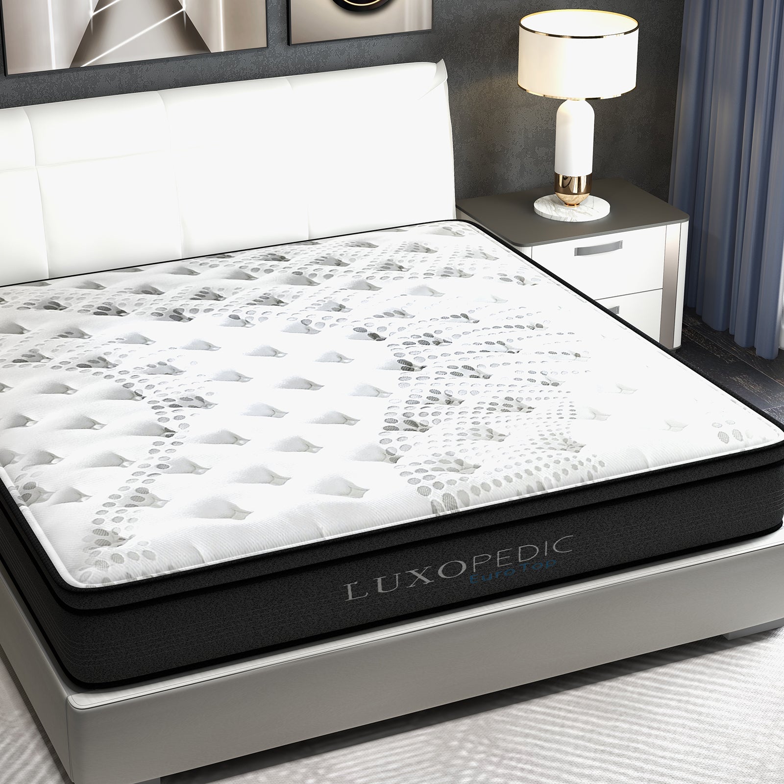 Luxopedic Pocket Spring Mattress 5 Zone 32CM Euro Top Memory Foam Medium Firm - King Single - White Grey V160-10001654