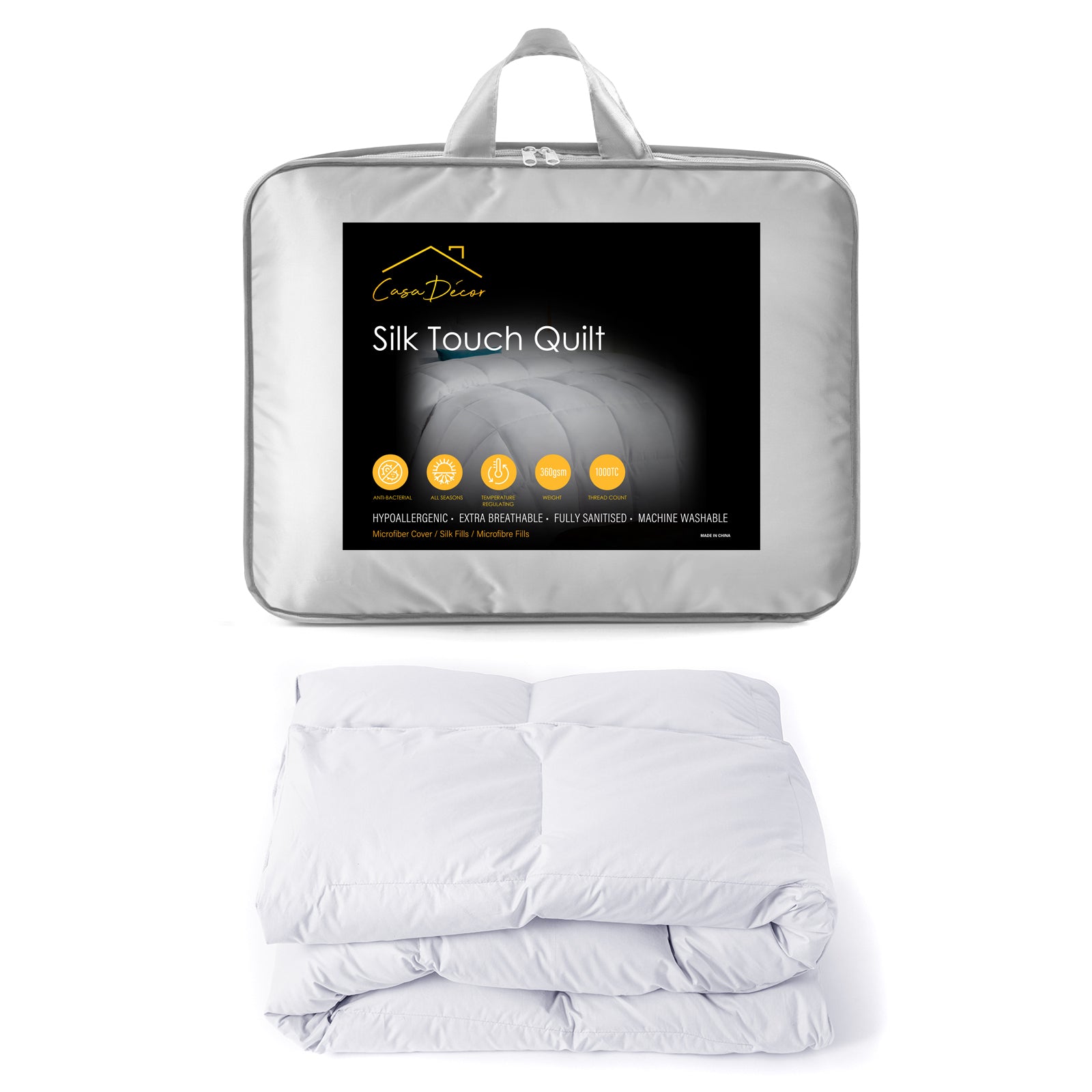 Casa Decor Silk Touch Quilt 360GSM All Seasons Antibacterial Hypoallergenic - King Single - White V160-10001664