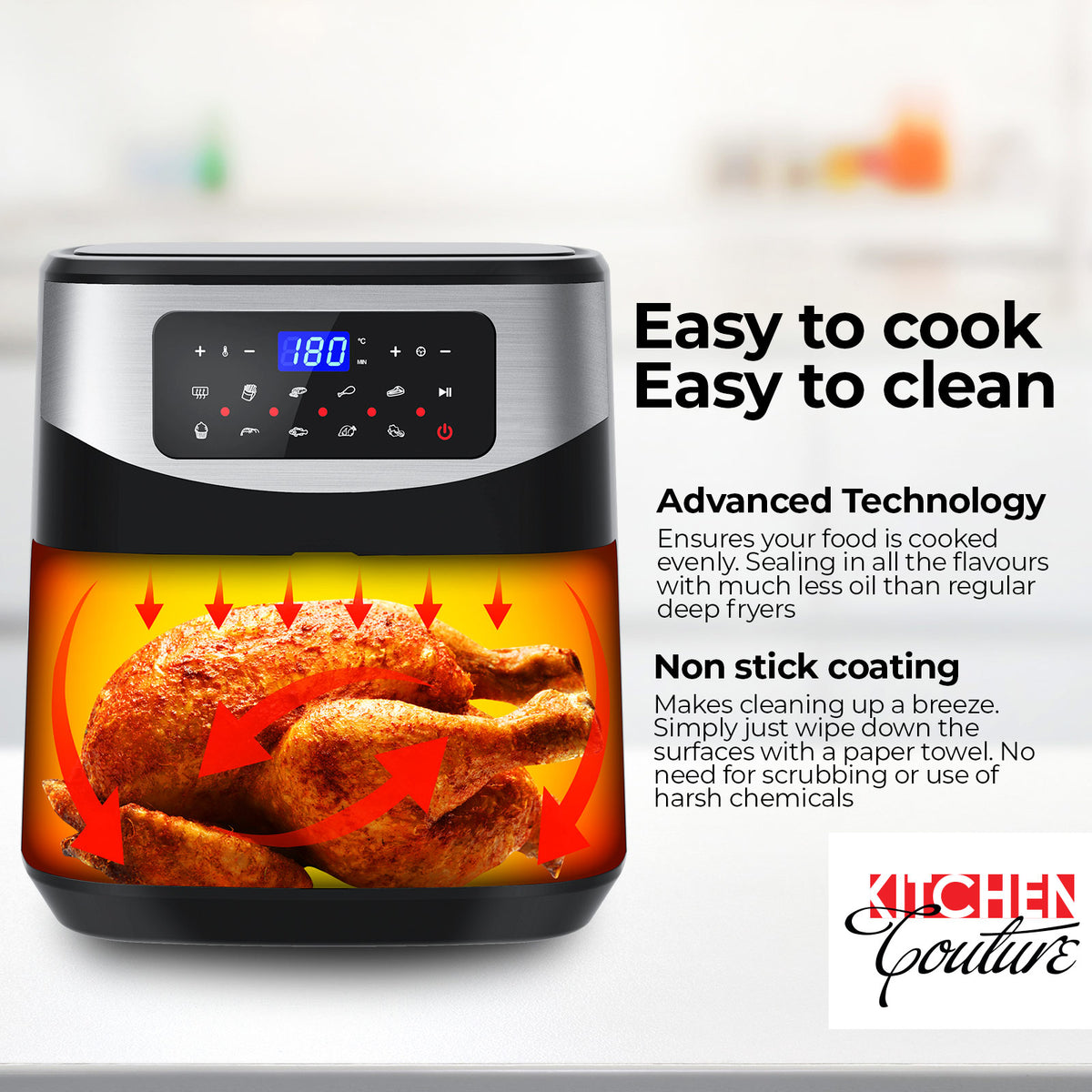 Kitchen Couture 12 Litre Air Fryer Multifunctional LCD One Touch Display Silver V160-10001717