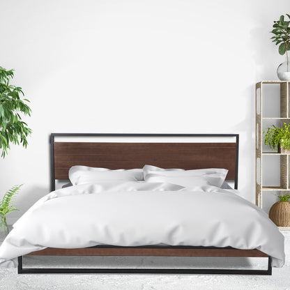 Milano Decor Azure Bed Frame With Headboard Black Wood Steel Platform Bed - Single - Black V160-10001723