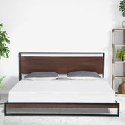 Milano Decor Azure Bed Frame With Headboard Black Wood Steel Platform Bed - Single - Black V160-10001723