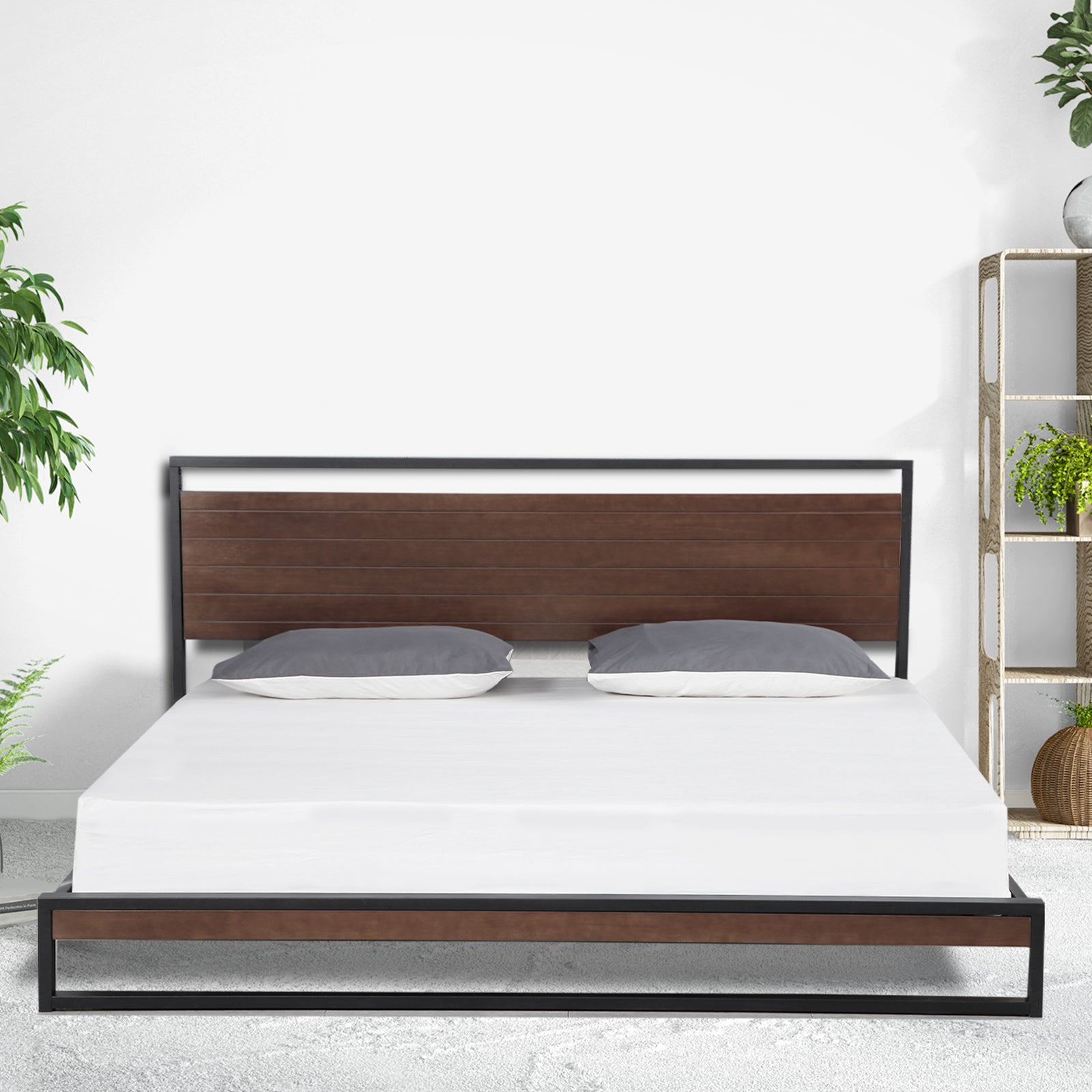 Milano Decor Azure Bed Frame With Headboard Black Wood Steel Platform Bed - Single - Black V160-10001723