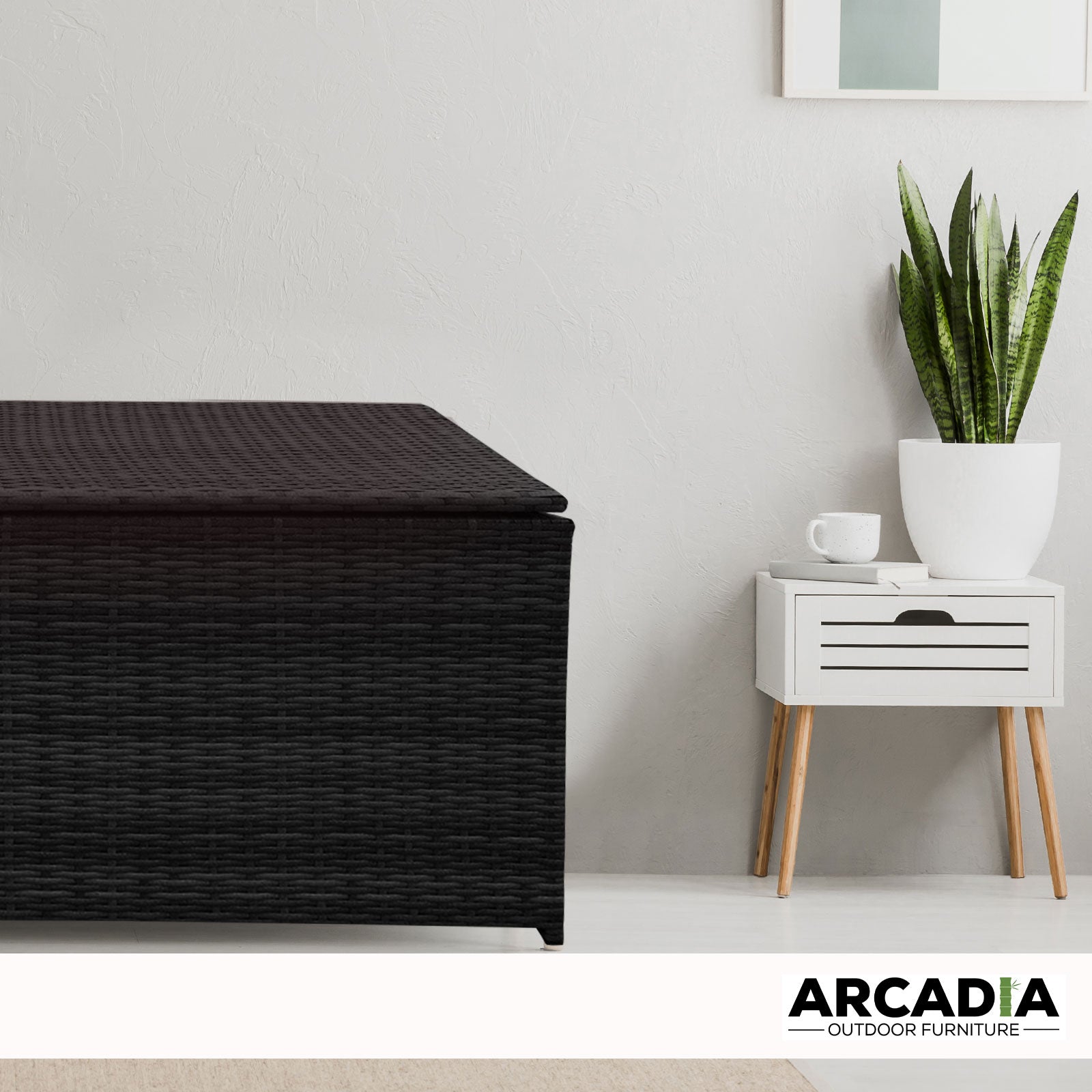 Arcadia Furniture Outdoor Rattan Storage Box Garden Toy Tools Shed UV Resistant - Black V160-10001756