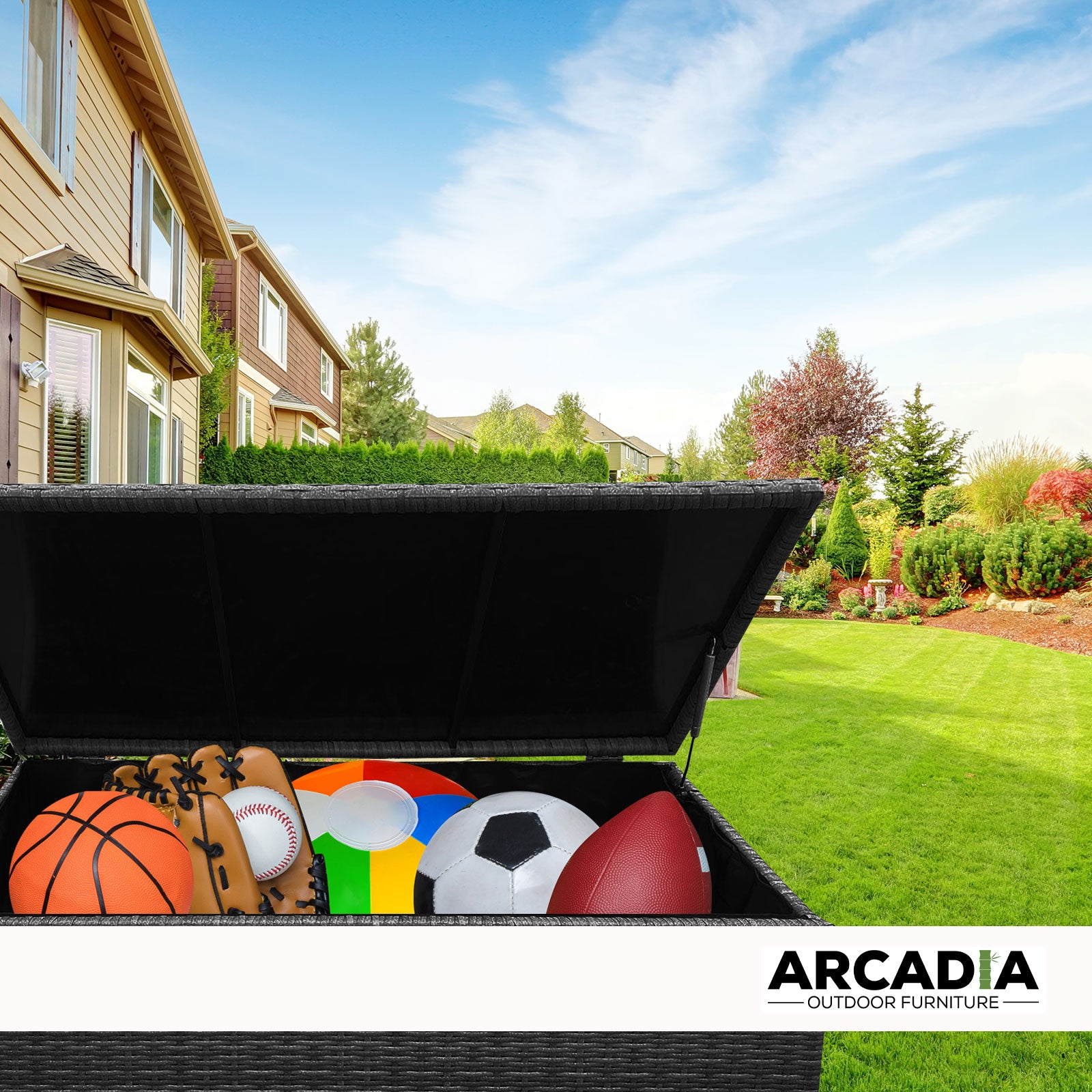 Arcadia Furniture Outdoor Rattan Storage Box Garden Toy Tools Shed UV Resistant - Black V160-10001756