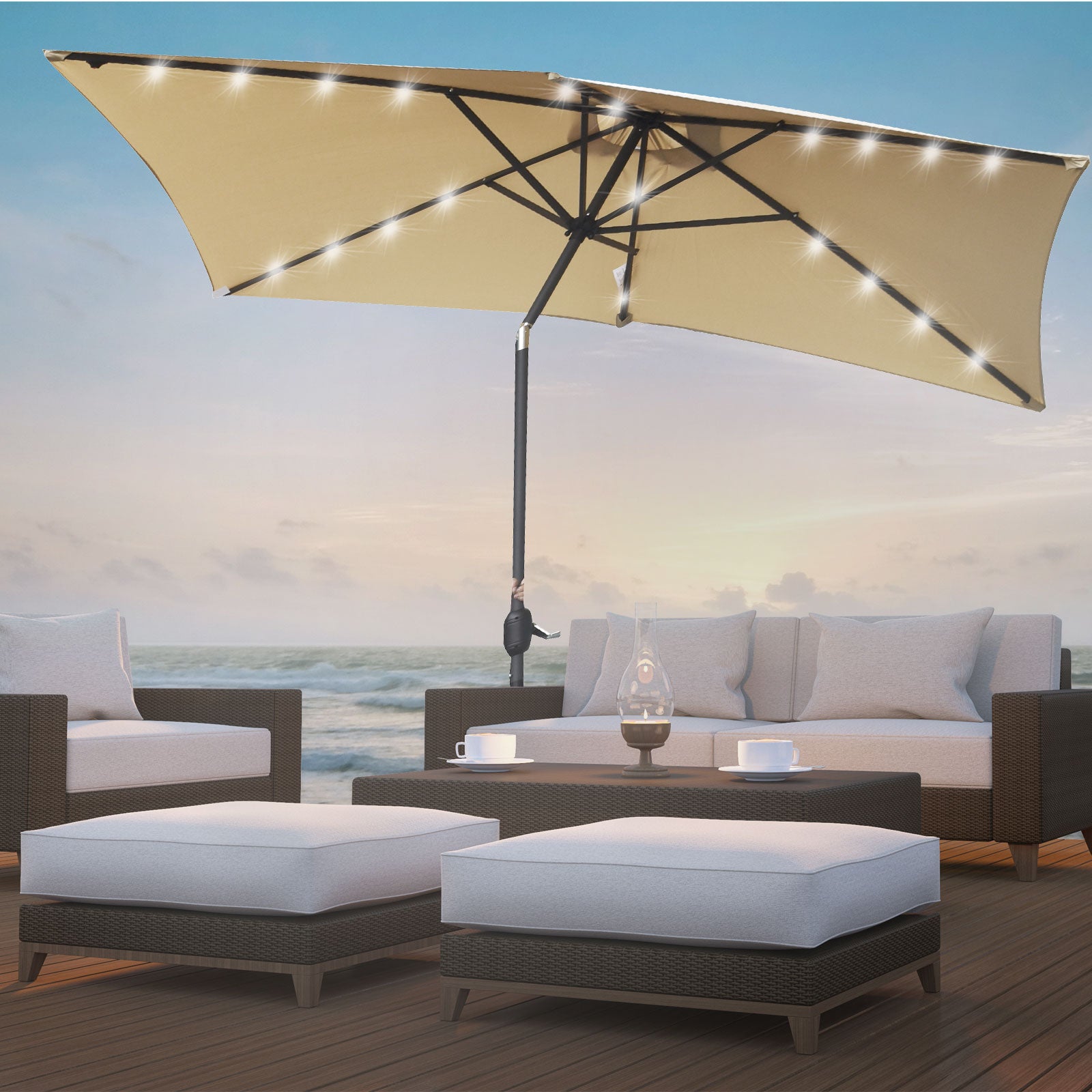 Arcadia Furniture Umbrella 3 Metre Umbrella with Solar LED Lights Garden Yard - Beige V160-10001771