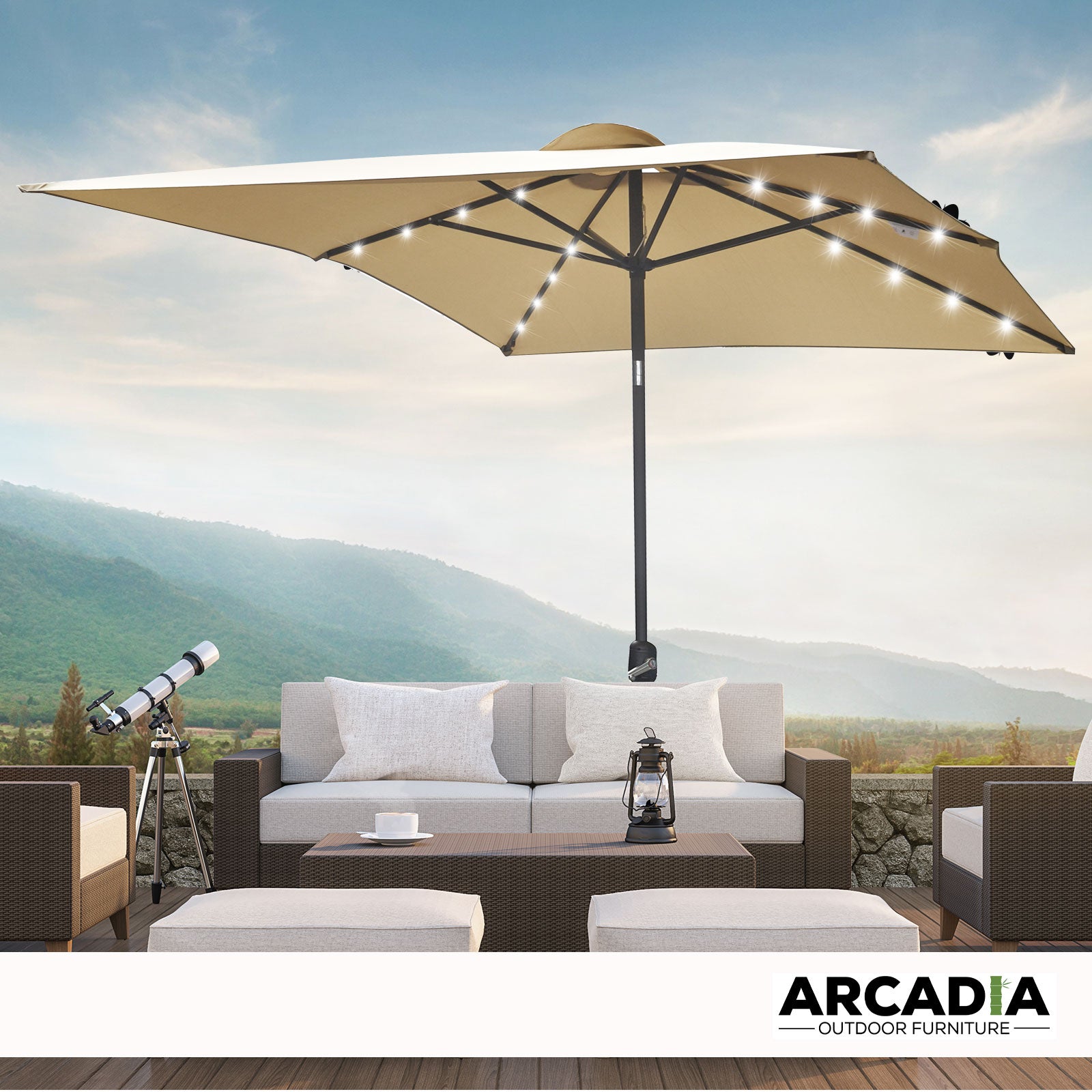Arcadia Furniture Umbrella 3 Metre Umbrella with Solar LED Lights Garden Yard - Beige V160-10001771