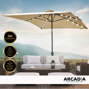 Arcadia Furniture Umbrella 3 Metre Umbrella with Solar LED Lights Garden Yard - Beige V160-10001771