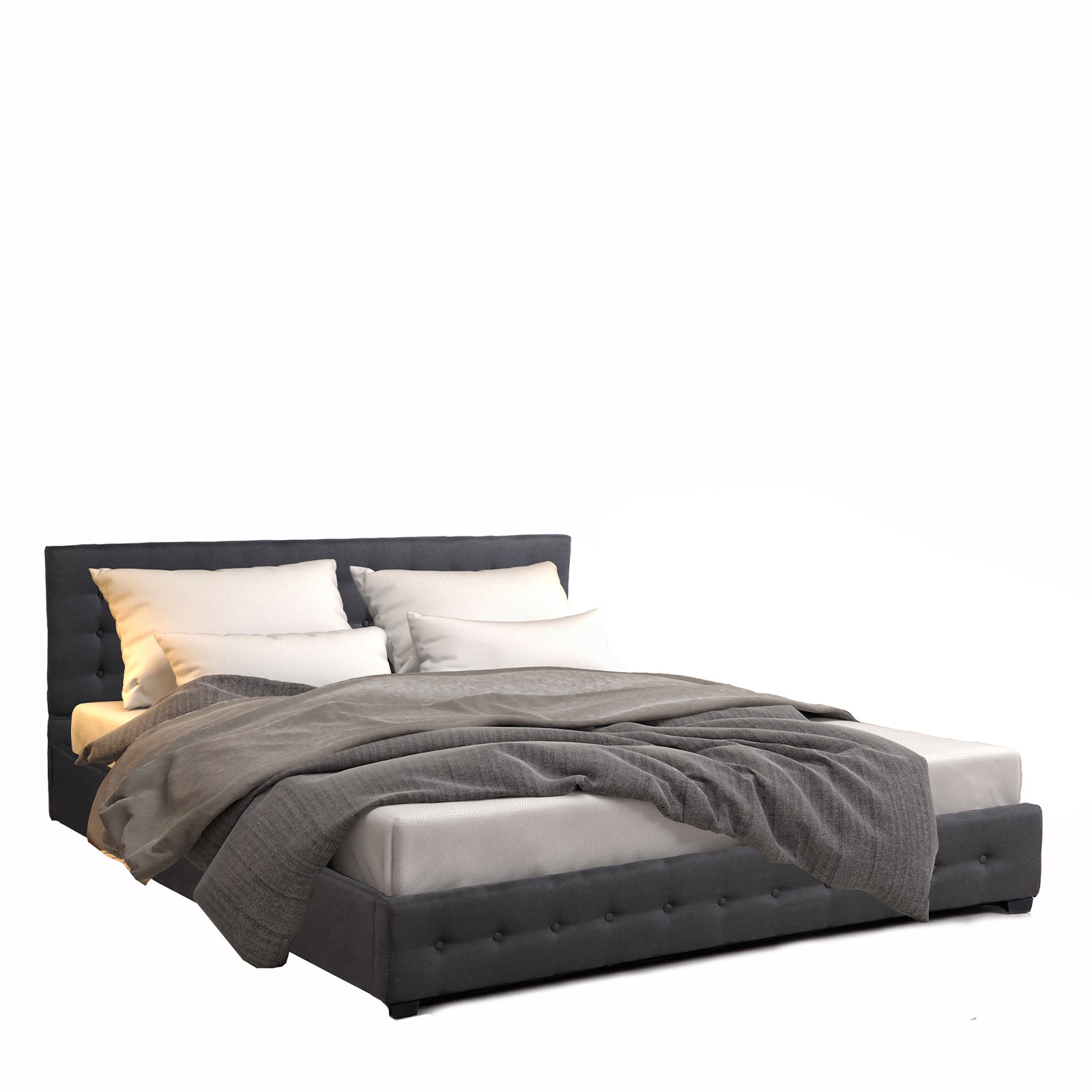 Milano Decor Eden Gas Lift Bed With Headboard Platform Storage Dark Grey Fabric - Single - Dark Grey V160-10001884