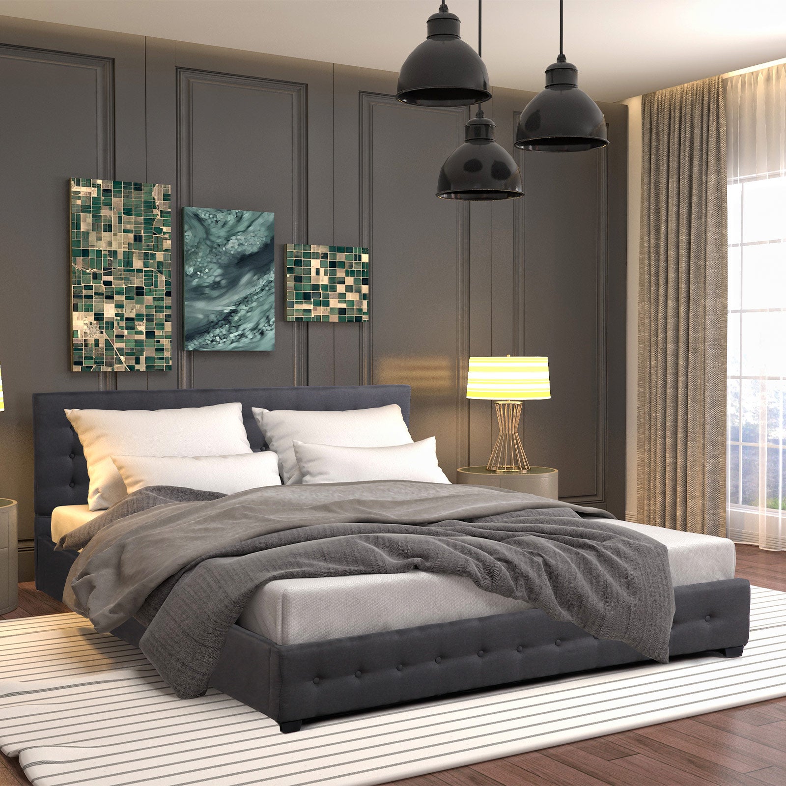 Milano Decor Eden Gas Lift Bed With Headboard Platform Storage Dark Grey Fabric - King Single - Dark Grey V160-10001885
