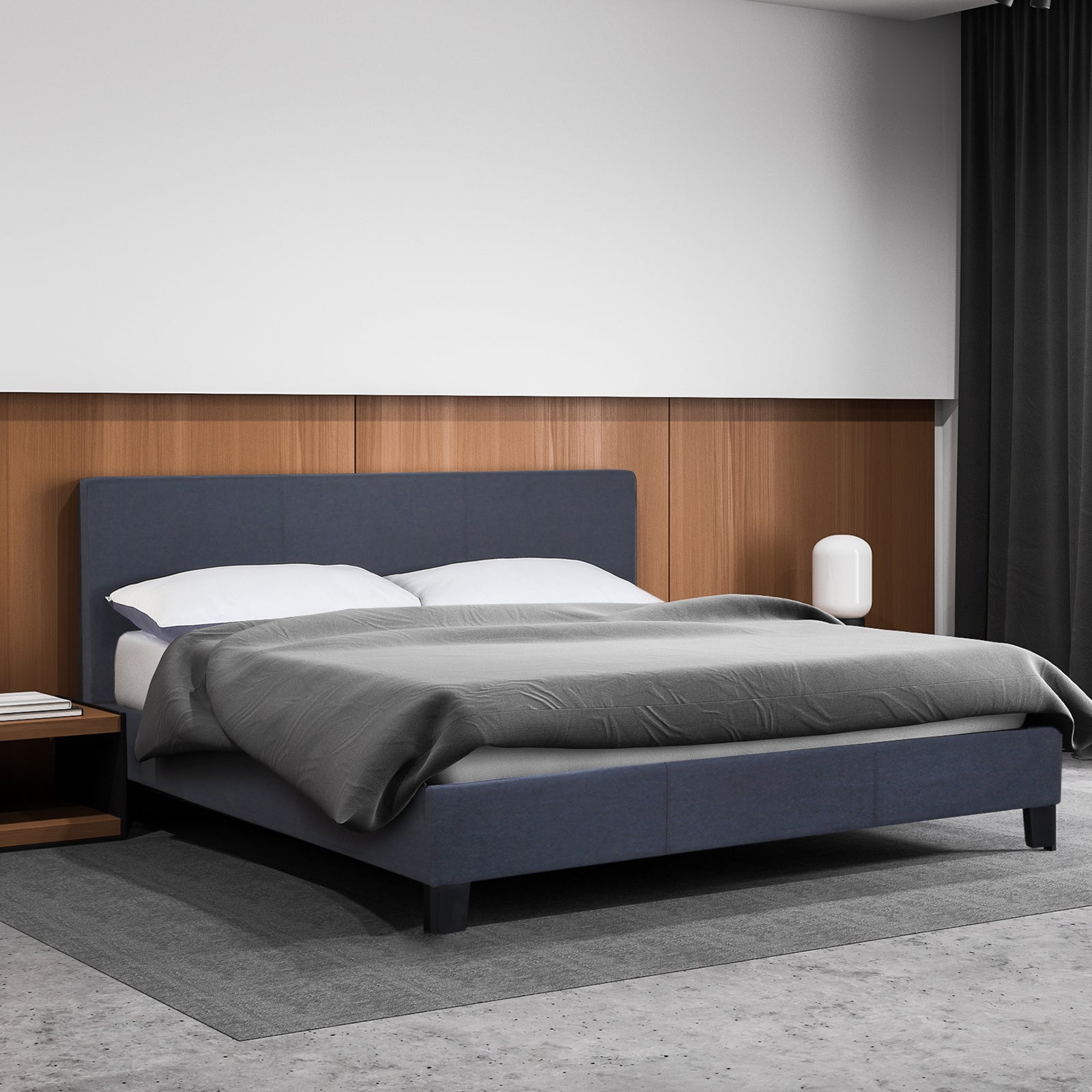 Milano Sienna Luxury Bed Frame Base And Headboard Solid Wood Padded Linen Fabric - Single - Charcoal V160-10002031