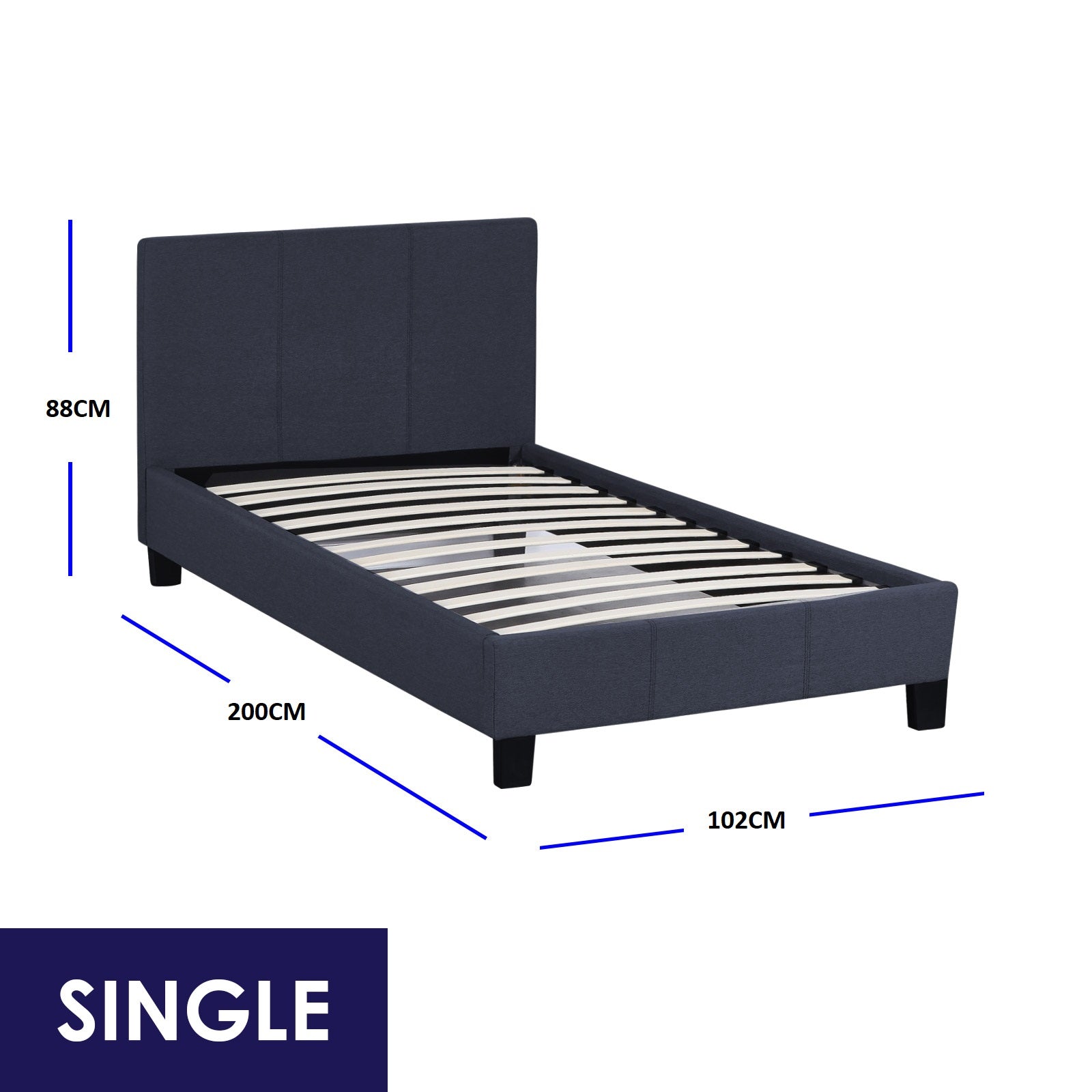 Milano Sienna Luxury Bed Frame Base And Headboard Solid Wood Padded Linen Fabric - Single - Charcoal V160-10002031