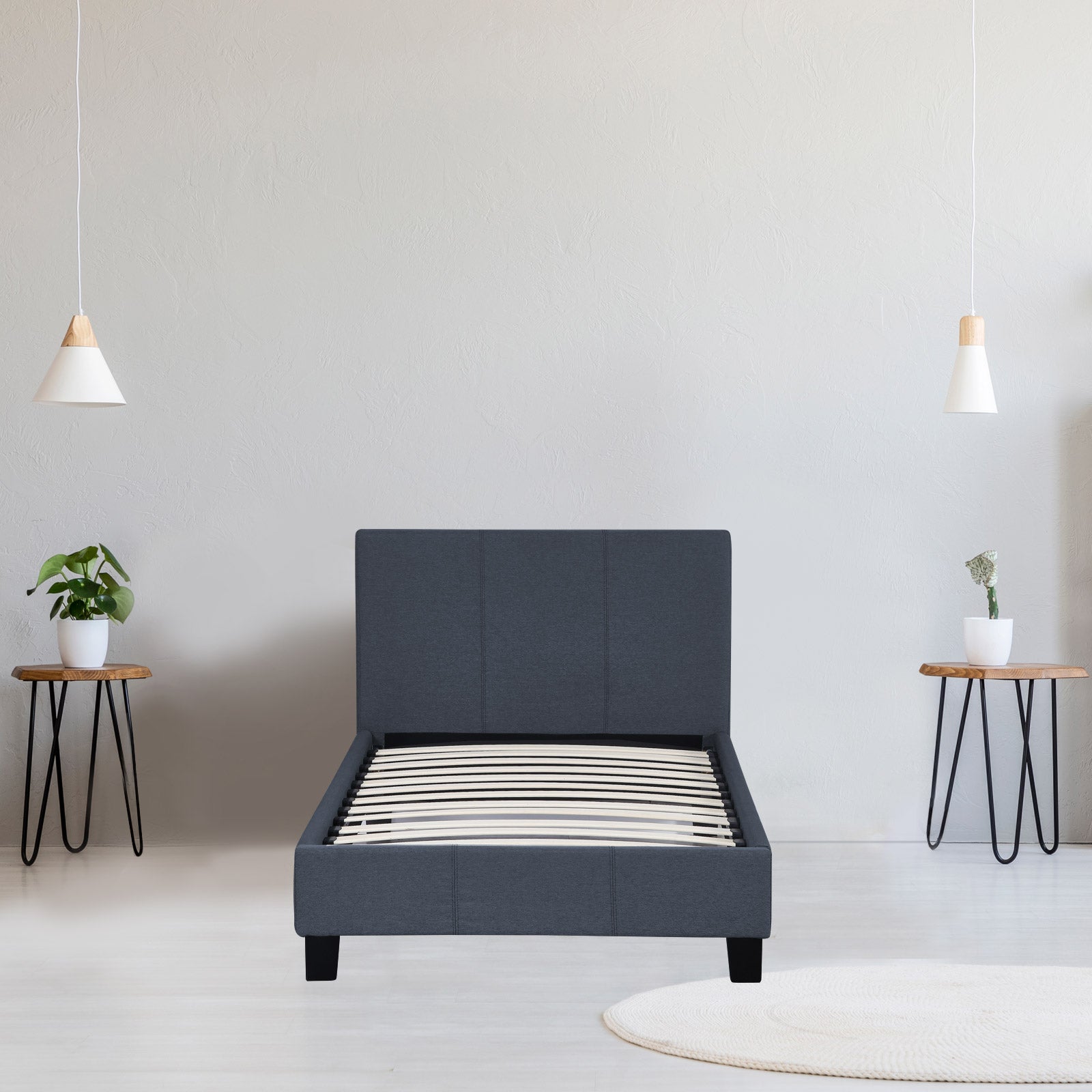 Milano Sienna Luxury Bed Frame Base And Headboard Solid Wood Padded Linen Fabric - Single - Charcoal V160-10002031