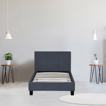Milano Sienna Luxury Bed Frame Base And Headboard Solid Wood Padded Linen Fabric - Single - Charcoal V160-10002031