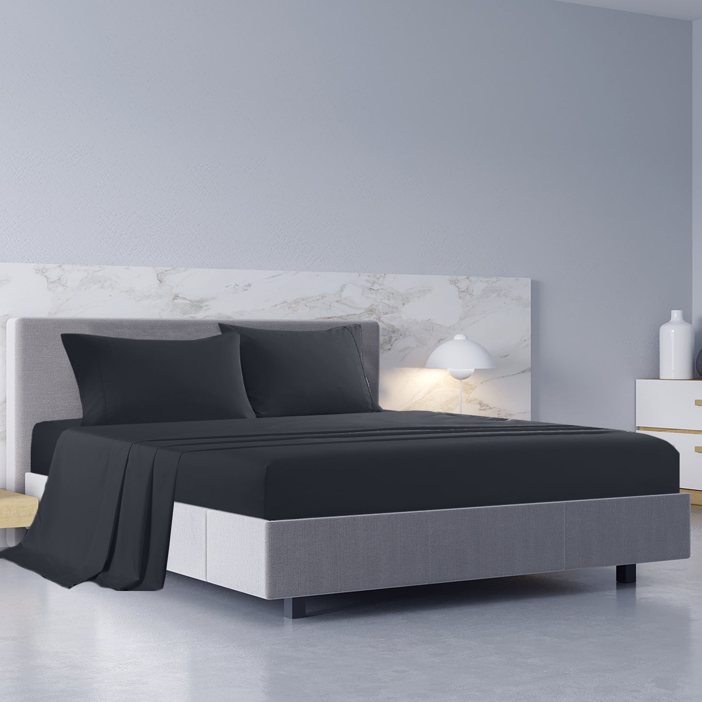 Royal Comfort 1000TC Hotel Grade Bamboo Cotton Sheets Pillowcases Set Ultrasoft - Queen - Charcoal V160-10002047