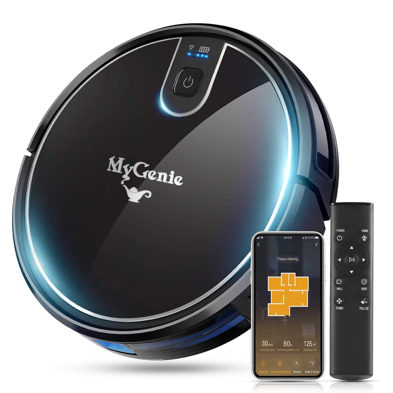 MyGenie XSonic Wifi Pro Robotic Vacuuum Cleaner Carpet Wet Dry Mopping Black V160-10002248