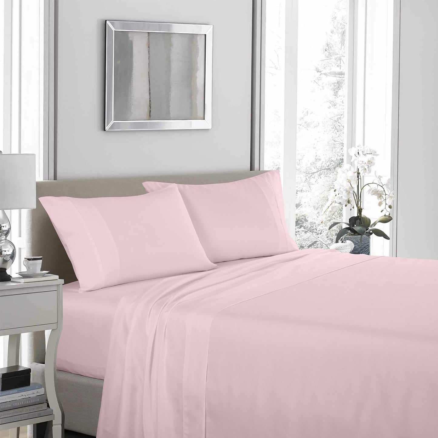 Royal Comfort 1200 Thread Count Sheet Set 4 Piece Ultra Soft Satin Weave Finish - Queen - Soft Pink V160-10002279
