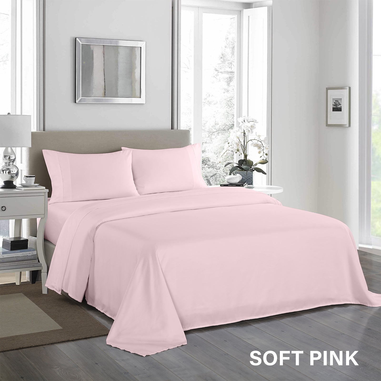 Royal Comfort 1200 Thread Count Sheet Set 4 Piece Ultra Soft Satin Weave Finish - Queen - Soft Pink V160-10002279