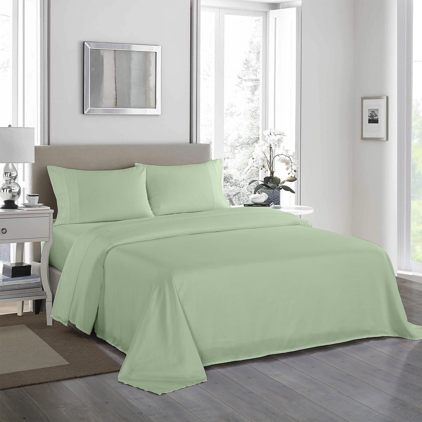 Royal Comfort 1200 Thread Count Sheet Set 4 Piece Ultra Soft Satin Weave Finish - King - Sage Green V160-10002281