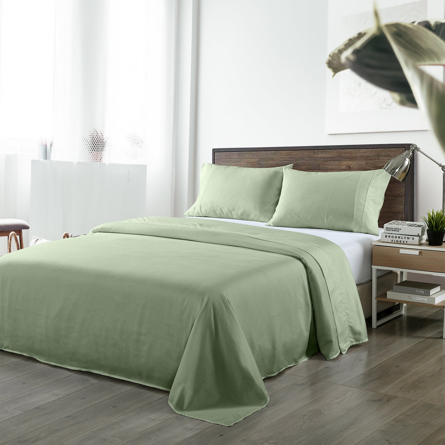 Royal Comfort Bamboo Blended Sheet & Pillowcases Set 1000TC Ultra Soft Bedding - Queen - Sage Green V160-10002284