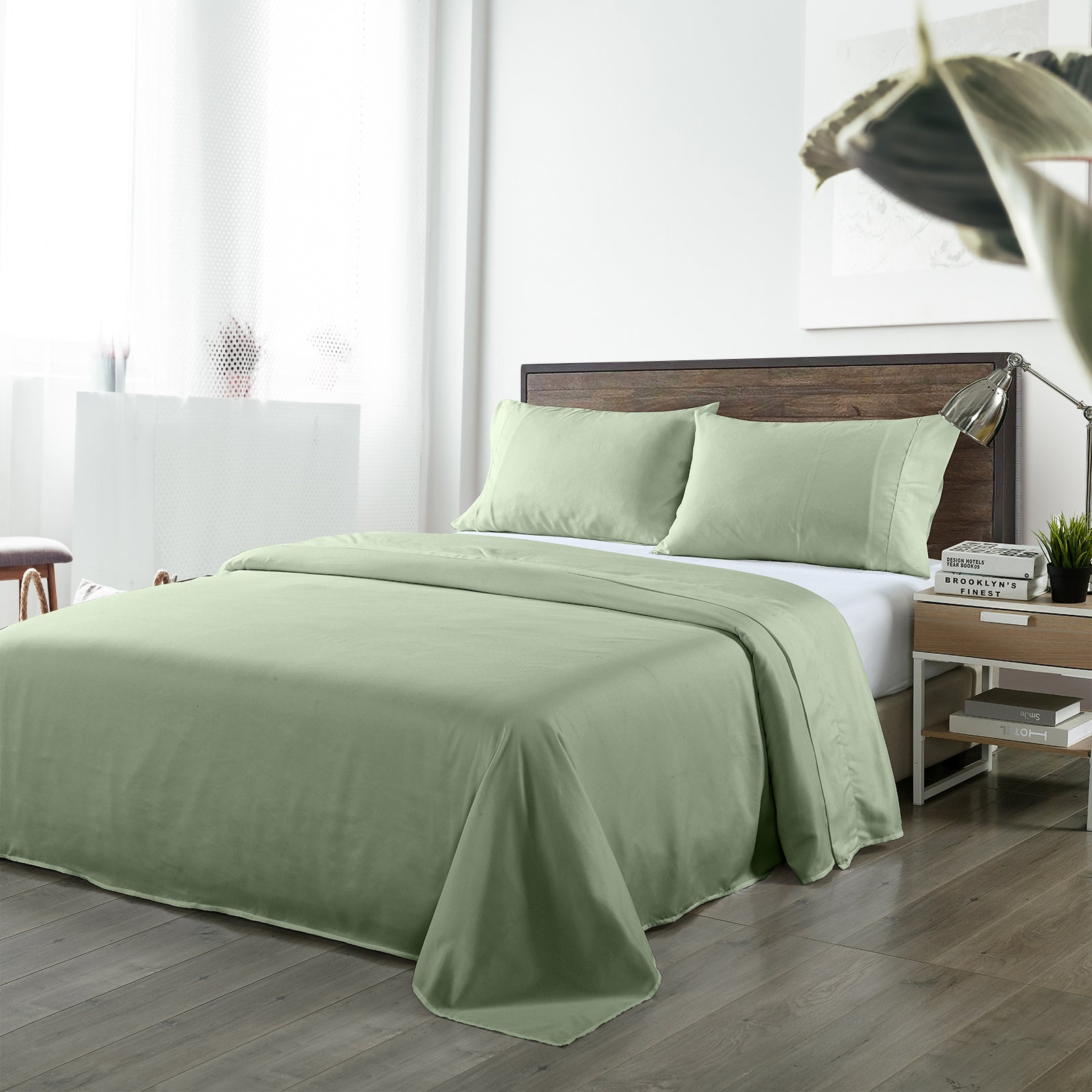 Royal Comfort Bamboo Blended Sheet & Pillowcases Set 1000TC Ultra Soft Bedding - Queen - Sage Green V160-10002284