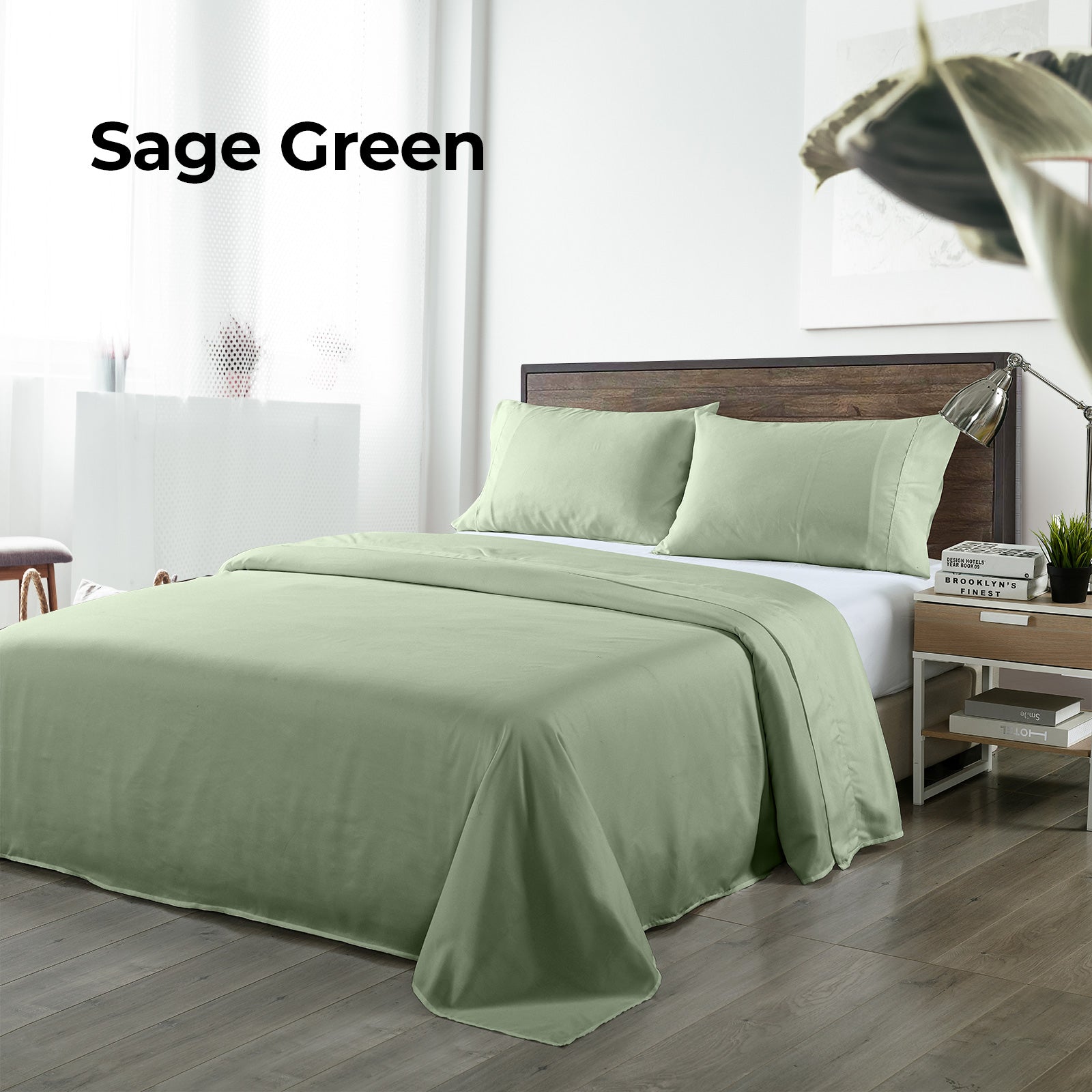 Royal Comfort Bamboo Blended Sheet & Pillowcases Set 1000TC Ultra Soft Bedding - Queen - Sage Green V160-10002284