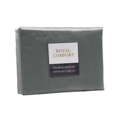 Royal Comfort Bamboo Blended Sheet & Pillowcases Set 1000TC Ultra Soft Bedding - Queen - Charcoal V160-10002287