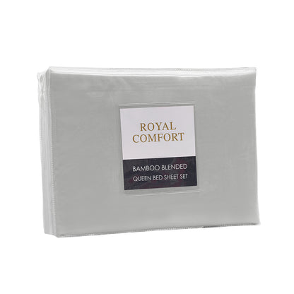 Royal Comfort Bamboo Blended Sheet & Pillowcases Set 1000TC Ultra Soft Bedding - Queen - Light Grey V160-10002288