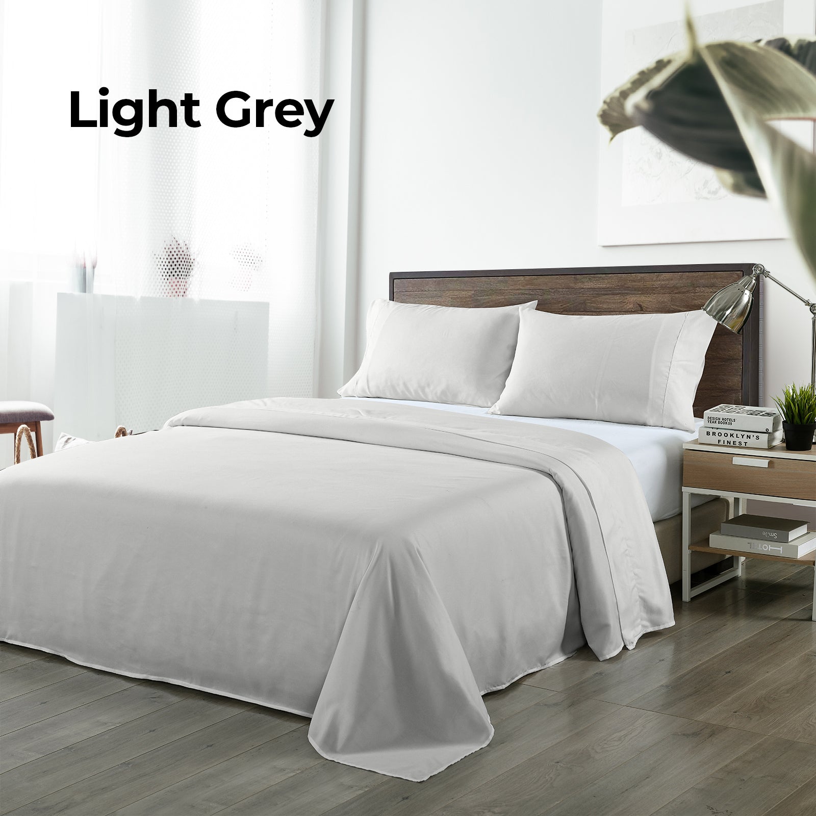 Royal Comfort Bamboo Blended Sheet & Pillowcases Set 1000TC Ultra Soft Bedding - Queen - Light Grey V160-10002288