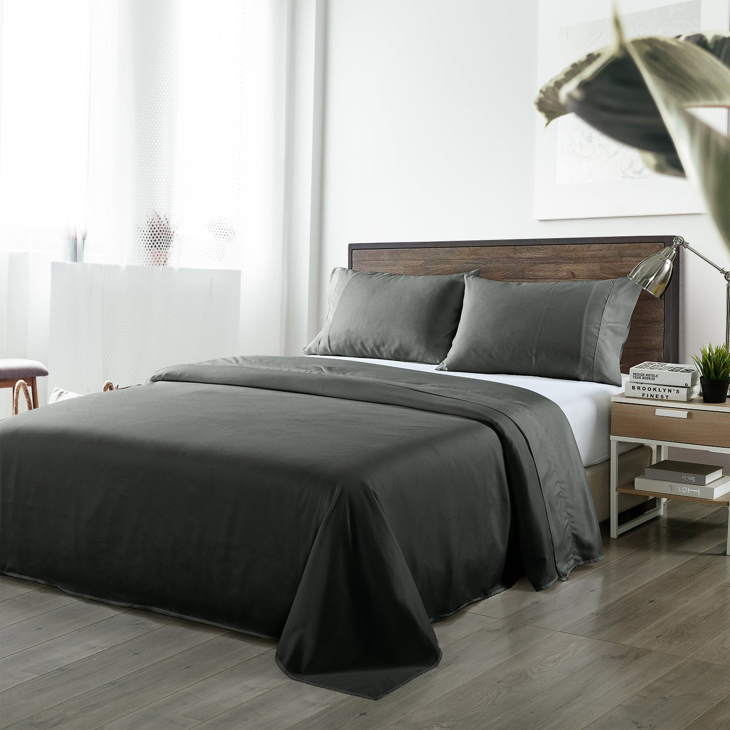 Royal Comfort Bamboo Blended Sheet & Pillowcases Set 1000TC Ultra Soft Bedding - King - Charcoal V160-10002293