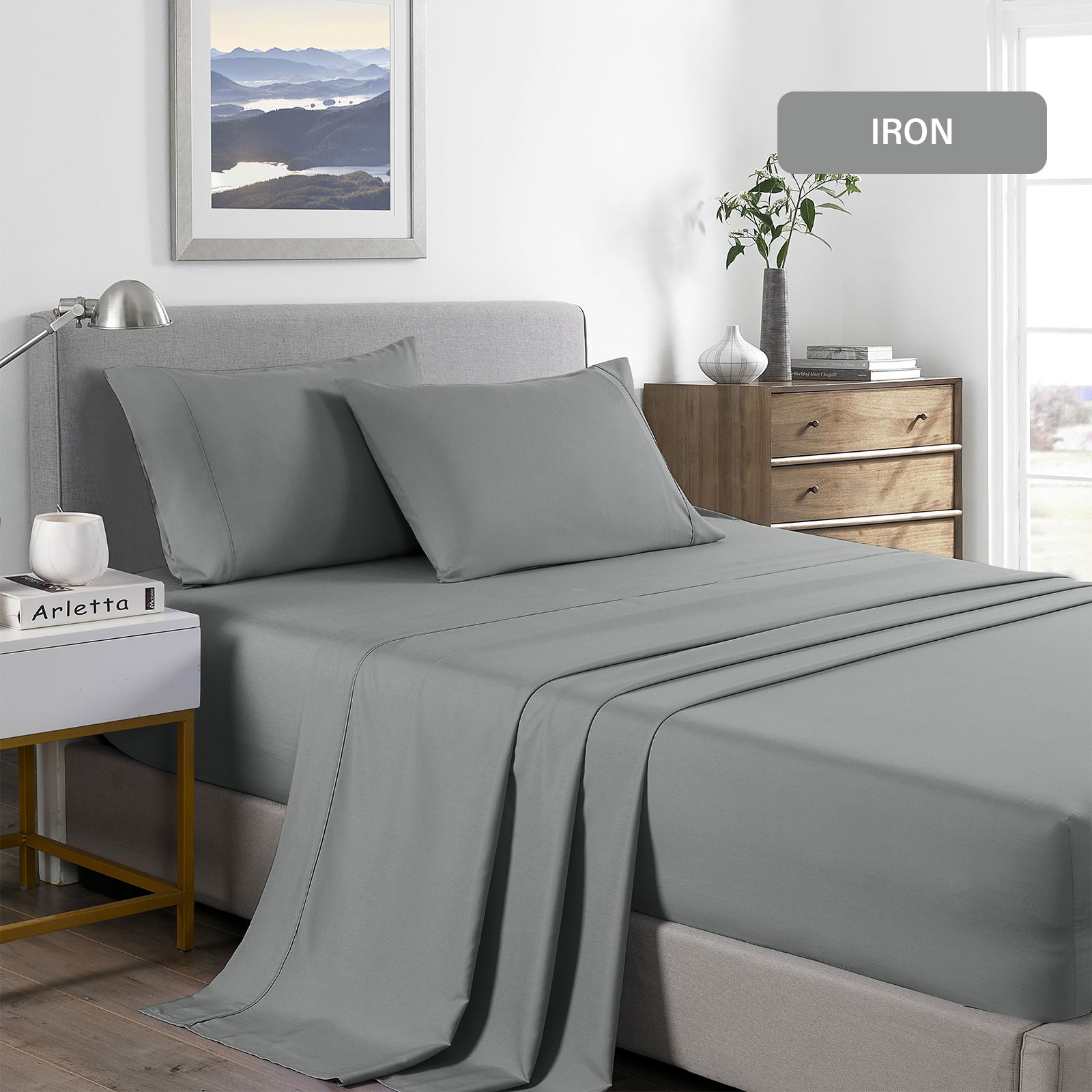 Royal Comfort 2000 Thread Count Bamboo Cooling Sheet Set Ultra Soft Bedding - Double - Mid Grey V160-10002301