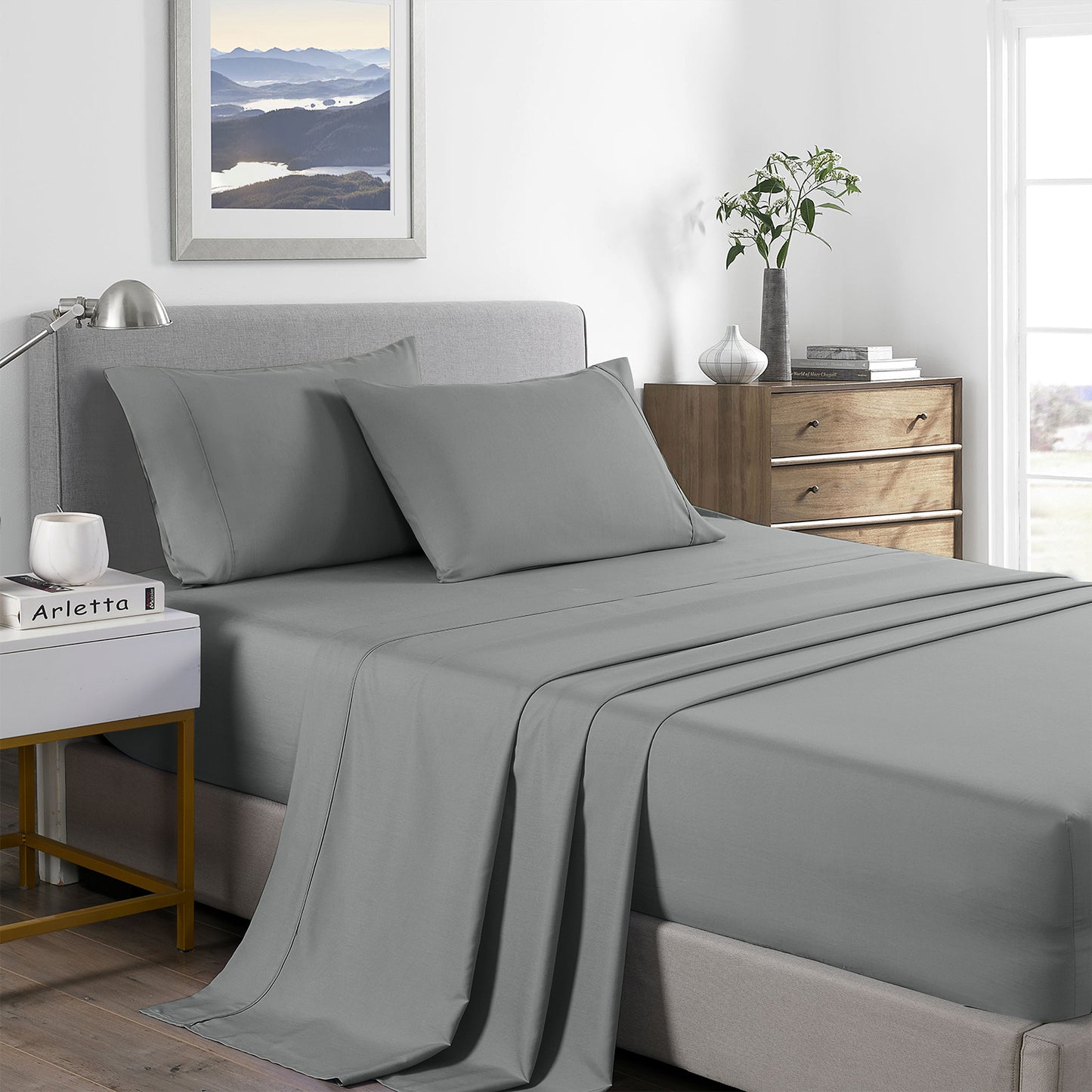 Royal Comfort 2000 Thread Count Bamboo Cooling Sheet Set Ultra Soft Bedding - Queen - Mid Grey V160-10002305