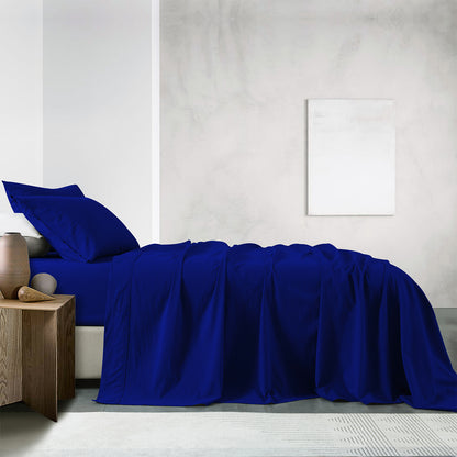 Royal Comfort Vintage Washed 100% Cotton Sheet Set Fitted Flat Sheet Pillowcases - Single - Royal Blue V160-10002568