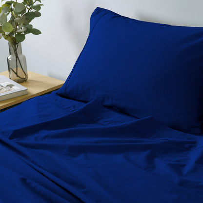 Royal Comfort Vintage Washed 100% Cotton Sheet Set Fitted Flat Sheet Pillowcases - Single - Royal Blue V160-10002568
