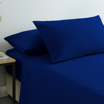 Royal Comfort Vintage Washed 100% Cotton Sheet Set Fitted Flat Sheet Pillowcases - Single - Royal Blue V160-10002568