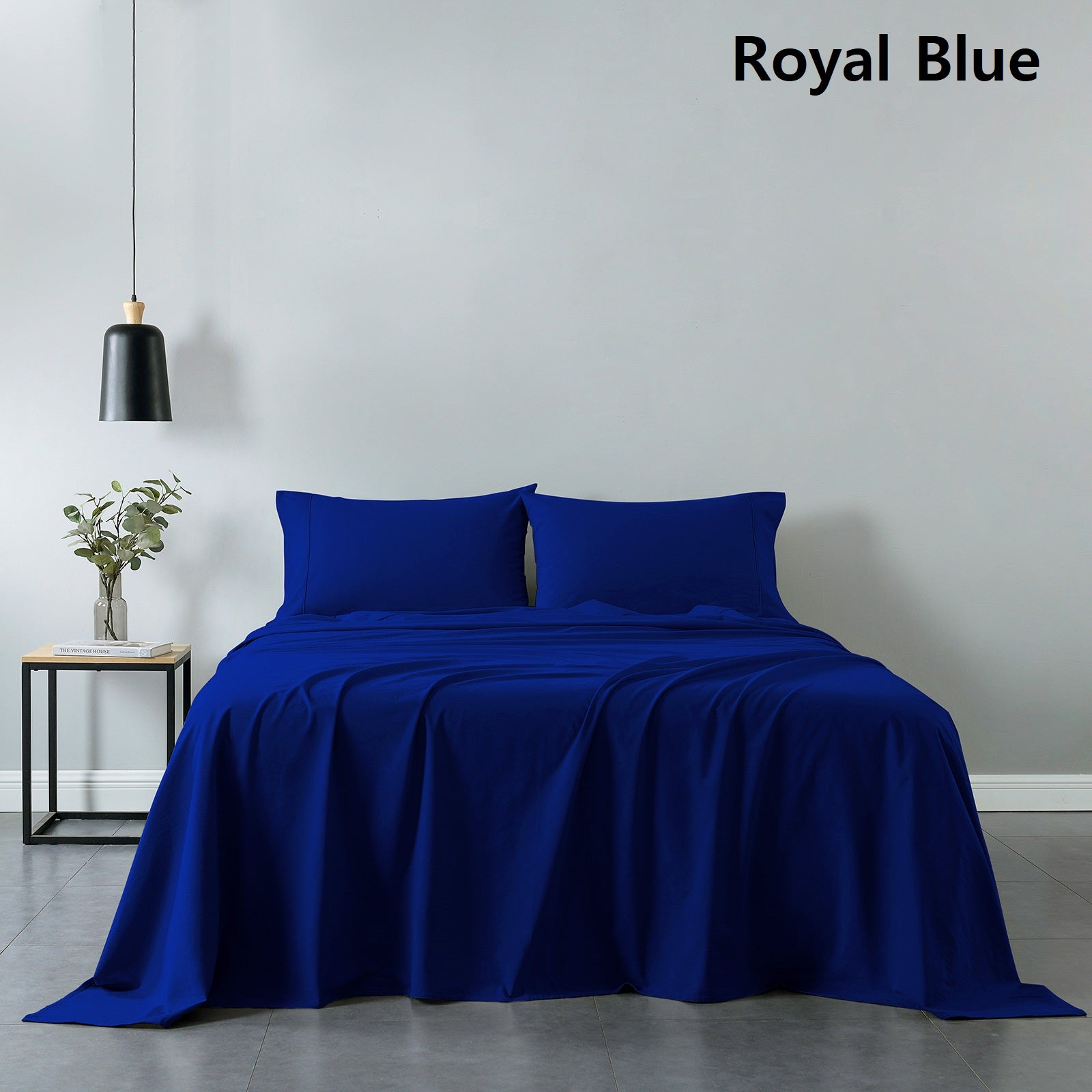Royal Comfort Vintage Washed 100% Cotton Sheet Set Fitted Flat Sheet Pillowcases - Single - Royal Blue V160-10002568