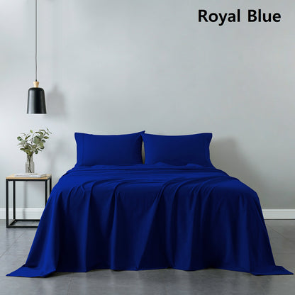 Royal Comfort Vintage Washed 100% Cotton Sheet Set Fitted Flat Sheet Pillowcases - Single - Royal Blue V160-10002568