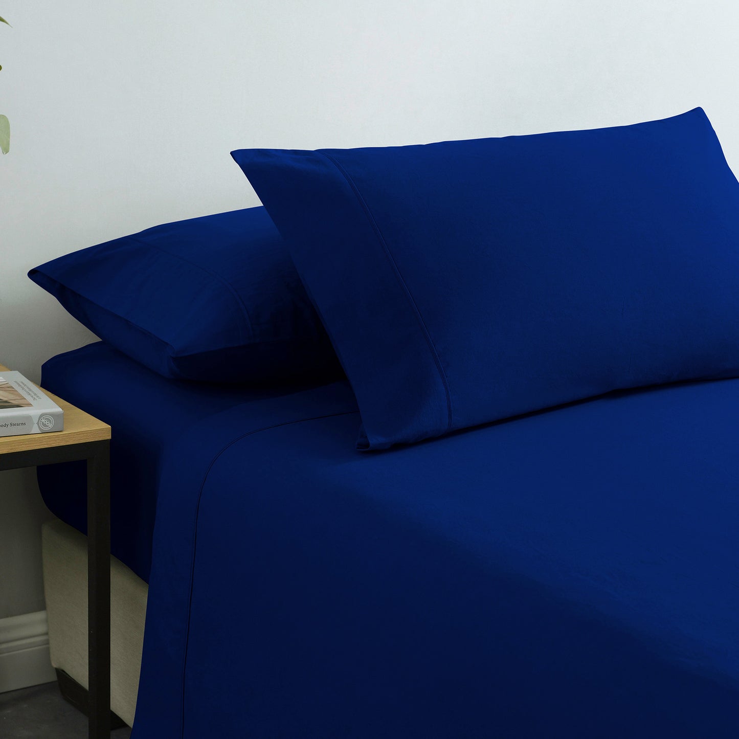 Royal Comfort Vintage Washed 100% Cotton Sheet Set Fitted Flat Sheet Pillowcases - Double - Royal Blue V160-10002573