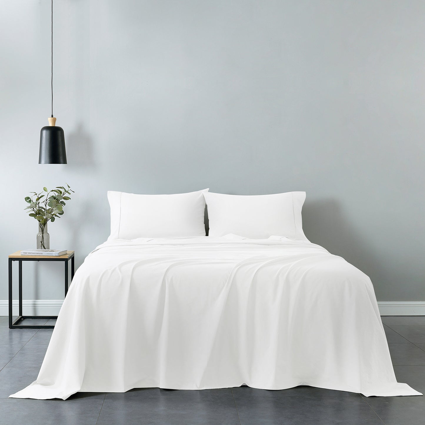 Royal Comfort Vintage Washed 100% Cotton Sheet Set Fitted Flat Sheet Pillowcases - Queen - White V160-10002577