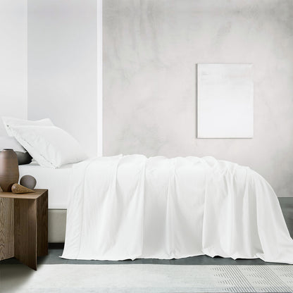 Royal Comfort Vintage Washed 100% Cotton Sheet Set Fitted Flat Sheet Pillowcases - Queen - White V160-10002577