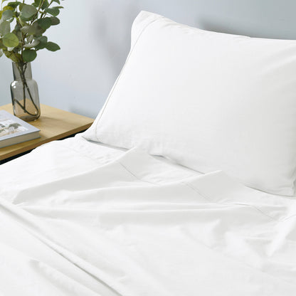 Royal Comfort Vintage Washed 100% Cotton Sheet Set Fitted Flat Sheet Pillowcases - King - White V160-10002582