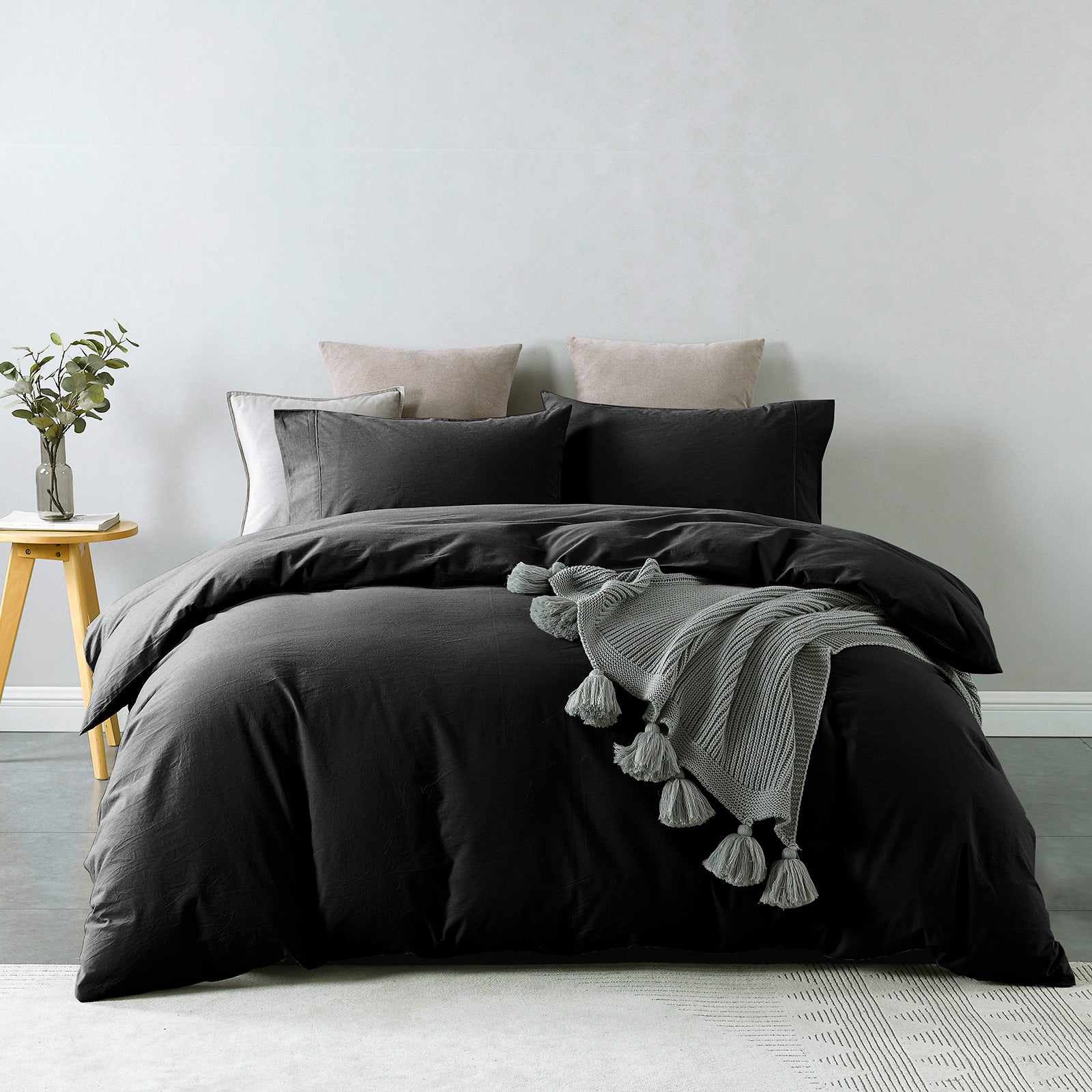 Royal Comfort Vintage Washed 100% Cotton Quilt Cover Set Bedding Ultra Soft - Single - Charcoal V160-10002589