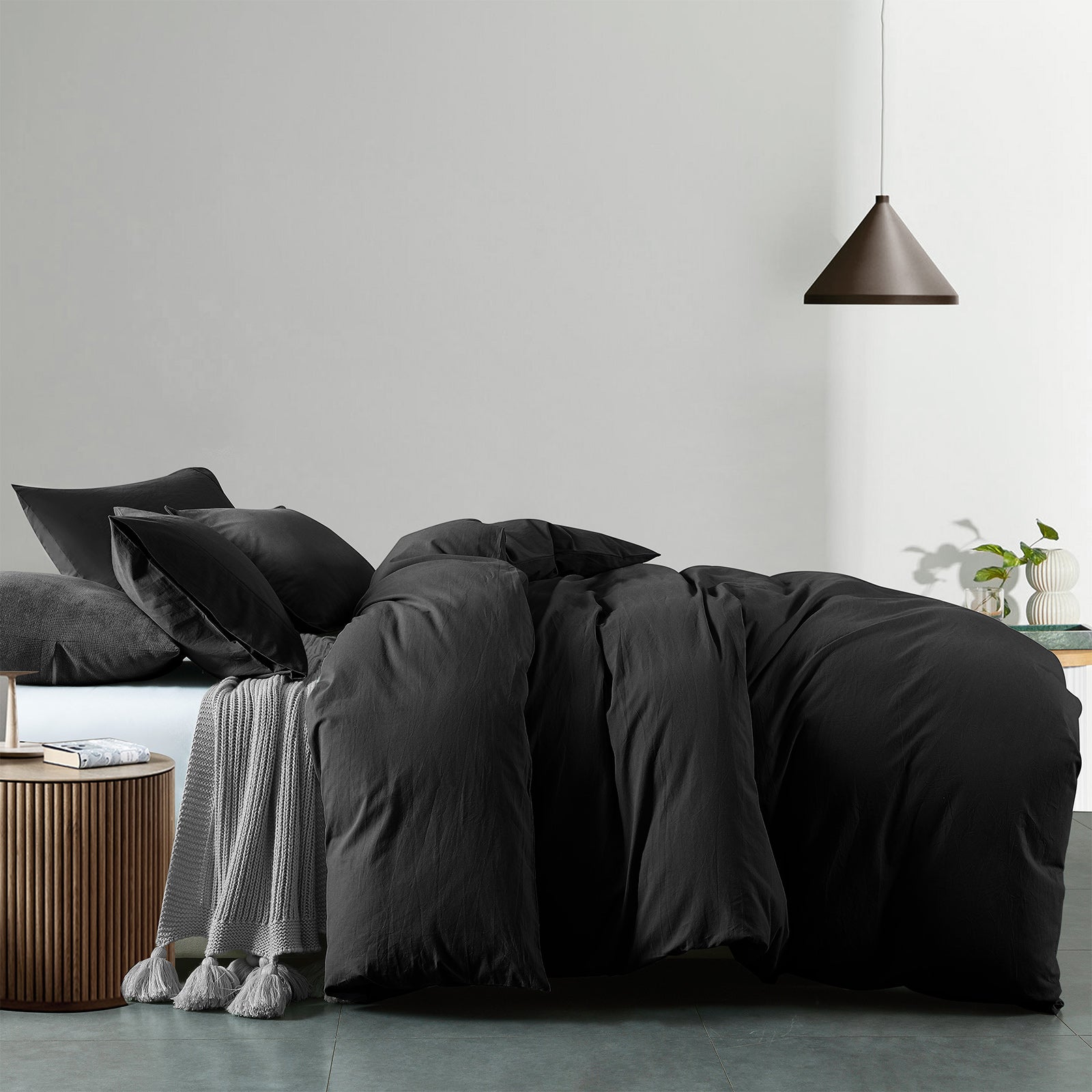 Royal Comfort Vintage Washed 100% Cotton Quilt Cover Set Bedding Ultra Soft - Single - Charcoal V160-10002589