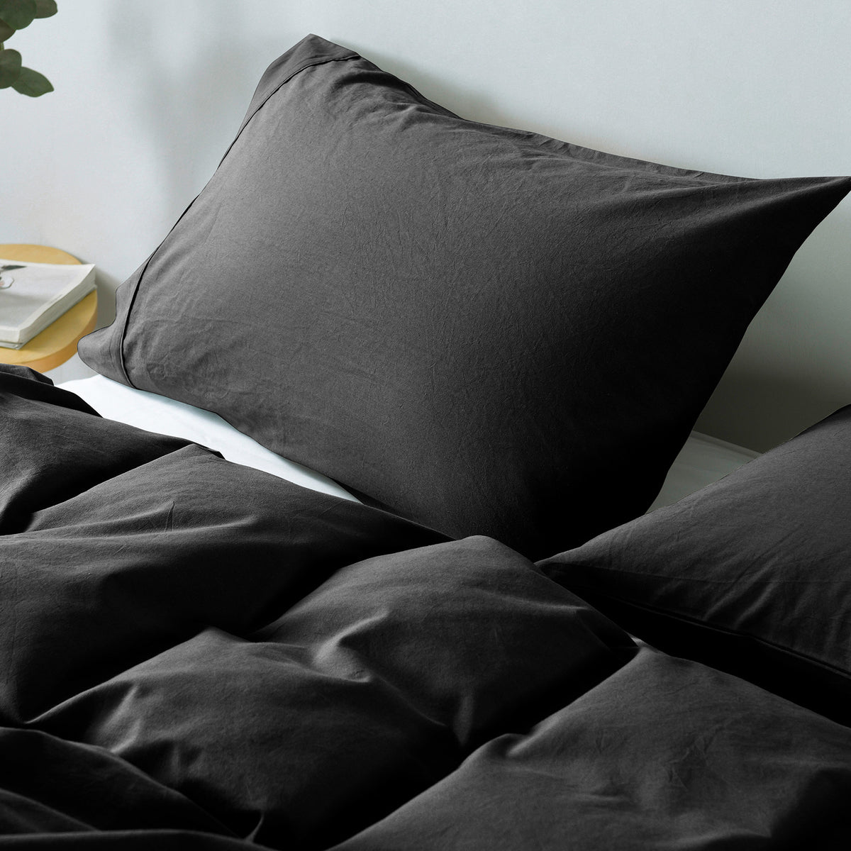 Royal Comfort Vintage Washed 100% Cotton Quilt Cover Set Bedding Ultra Soft - Single - Charcoal V160-10002589