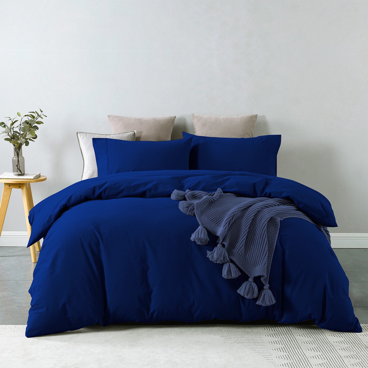 Royal Comfort Vintage Washed 100% Cotton Quilt Cover Set Bedding Ultra Soft - Double - Royal Blue V160-10002595
