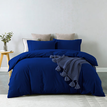Royal Comfort Vintage Washed 100% Cotton Quilt Cover Set Bedding Ultra Soft - Double - Royal Blue V160-10002595